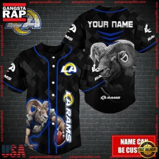 Custom Name NFL Los Angeles Rams Mascot Baseball Jersey