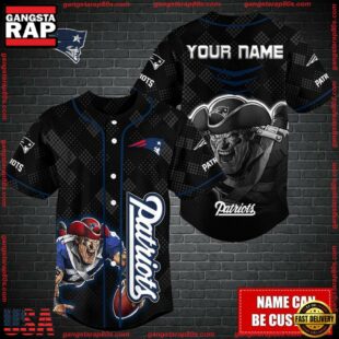 Custom Name NFL New England Patriots Mascot Baseball Jersey