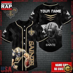 Custom Name NFL New Orleans Saints Mascot Baseball Jersey