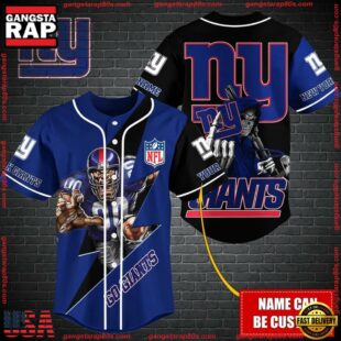 Custom Name NFL New York Giants Mascot And Skull Baseball Jersey