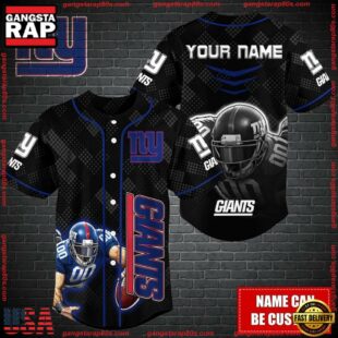 Custom Name NFL New York Giants Mascot Baseball Jersey