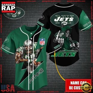 Custom Name NFL New York Jets Mascot And Skull Baseball Jersey