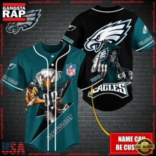 Custom Name NFL Philadelphia Eagles Mascot And Skull Baseball Jersey