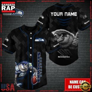 Custom Name NFL Seattle Seahawks Mascot Baseball Jersey