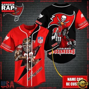 Custom Name NFL Tampa Bay Buccaneers Mascot And Skull Baseball Jersey