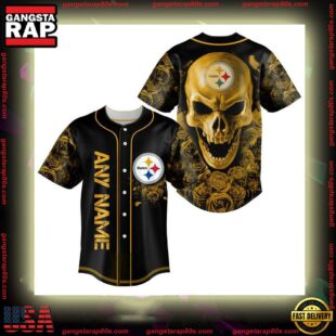 Custom Name Pittsburgh Steelers NFL Football Skull 3D Baseball Jersey Shirt