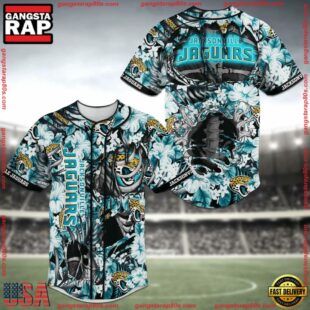 Jacksonville Jaguars NFL Flower Skeleton Baseball Jersey Shirt