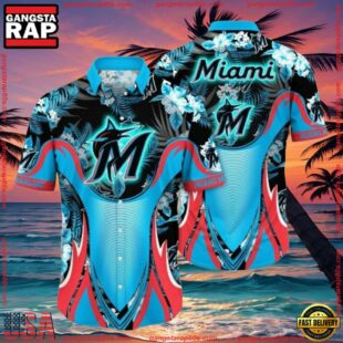 MLB Aquatic Flora Surge Miami Marlins Aloha ShirtGroup