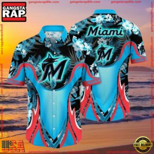 MLB Aquatic Flora Surge Miami Marlins Aloha ShirtGroup