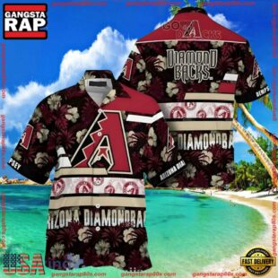 MLB Arizona Diamondbacks Floral Stripe Hawaiian Shirt Burgundy BloomGroup