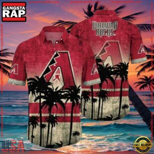 MLB Arizona Diamondbacks Red Palm Sunset Summer Hawaiian Summer Aloha Shirt