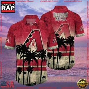 MLB Arizona Diamondbacks Red Palm Sunset Summer Hawaiian Summer Aloha Shirt