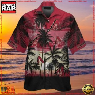 MLB Arizona Diamondbacks Silhouette Palm Sunset Summer Hawaiian Shirt