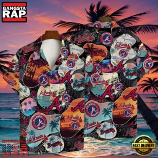 MLB Atlanta Sunset Braves Style Hot Trending Summer Hawaiian Shirt - Tropical Night Vibes