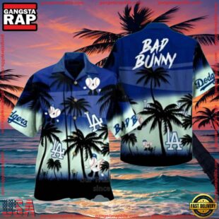 MLB Bad Bunny Dodgers Night Palms Hawaiian Shirt