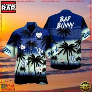 MLB Bad Bunny Dodgers Night Palms Hawaiian Shirt