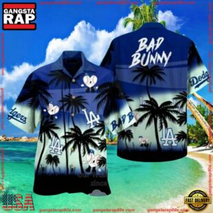 MLB Bad Bunny Dodgers Night Palms Hawaiian Shirt