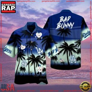 MLB Bad Bunny Dodgers Night Palms Hawaiian Shirt