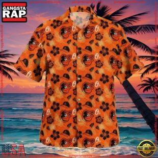 MLB Baltimore Orioles Casual Orange Hibiscus Summer Hawaiian Shirt