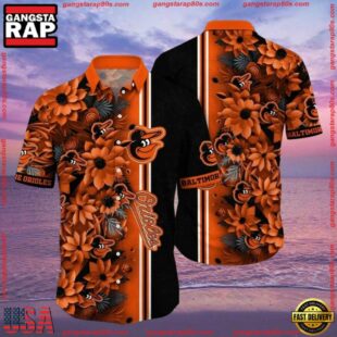 MLB Baltimore Orioles Floral Print Summer Hawaiian Shirt