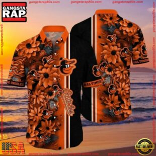 MLB Baltimore Orioles Floral Print Summer Hawaiian Shirt