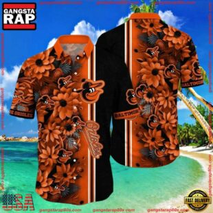 MLB Baltimore Orioles Floral Print Summer Hawaiian Shirt