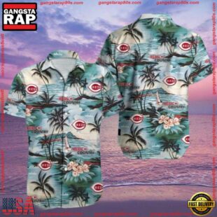 MLB Beachside Reds Serenade - Cincinnati Reds Calm Palms Hawaiian Shirt