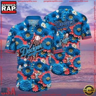 MLB Blue Bloom LA Dodgers Hawaiian Shirt - Vibrant Aloha Shirts