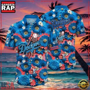 MLB Blue Bloom LA Dodgers Hawaiian Shirt - Vibrant Aloha Shirts