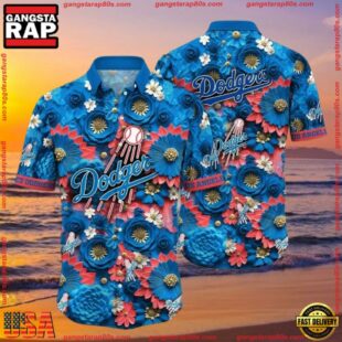 MLB Blue Bloom LA Dodgers Hawaiian Shirt - Vibrant Aloha Shirts