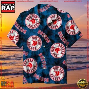 MLB Boston Red Sox Circular Logo Blue Aloha Shirt