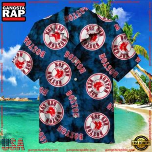 MLB Boston Red Sox Circular Logo Blue Aloha Shirt