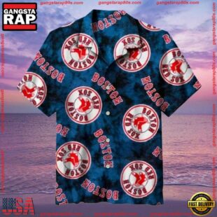 MLB Boston Red Sox Circular Logo Blue Aloha Shirt