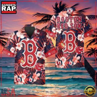 MLB Boston Red Sox Floral And Logo Hawaiian Shirt