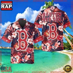 MLB Boston Red Sox Floral And Logo Hawaiian Shirt