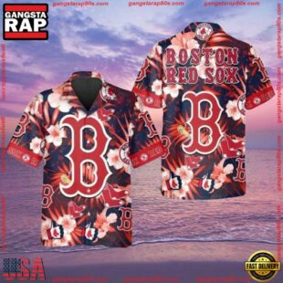 MLB Boston Red Sox Floral And Logo Hawaiian Shirt