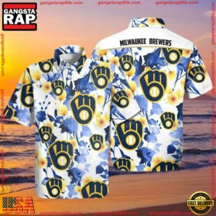 MLB Brewers' Blooming Blue - Milwaukee Brewers Floral Hawaiian Shirt