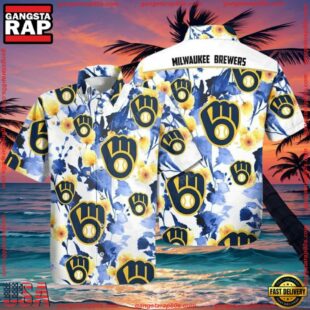 MLB Brewers' Blooming Blue - Milwaukee Brewers Floral Hawaiian Shirt