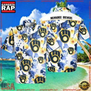 MLB Brewers' Blooming Blue - Milwaukee Brewers Floral Hawaiian Shirt