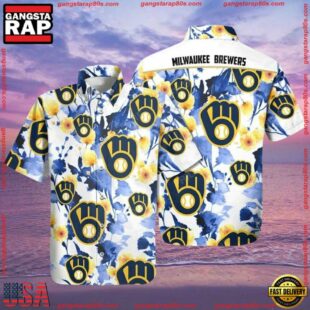 MLB Brewers' Blooming Blue - Milwaukee Brewers Floral Hawaiian Shirt