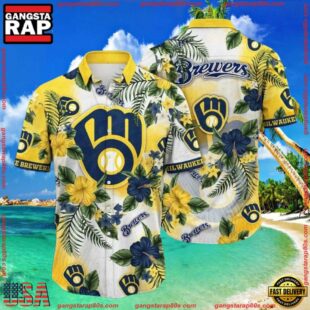 MLB Brewers' Tropical Elegance - Milwaukee Brewers Floral Hawaiian Shirt