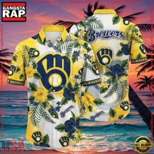 MLB Brewers' Tropical Elegance - Milwaukee Brewers Floral Hawaiian Shirt