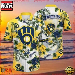 MLB Brewers' Tropical Elegance - Milwaukee Brewers Floral Hawaiian Shirt