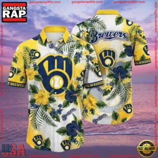 MLB Brewers' Tropical Elegance - Milwaukee Brewers Floral Hawaiian Shirt