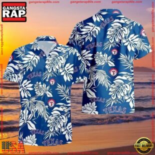 MLB Cerulean Botanical Texas Rangers Hawaiian Shirt