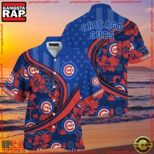 MLB Chicago Cubs All-Star Hawaiian Shirt - Patriotic Floral Stripes