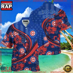 MLB Chicago Cubs All-Star Hawaiian Shirt - Patriotic Floral Stripes