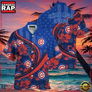 MLB Chicago Cubs All-Star Hawaiian Shirt - Patriotic Floral Stripes