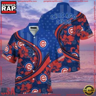 MLB Chicago Cubs All-Star Hawaiian Shirt - Patriotic Floral Stripes