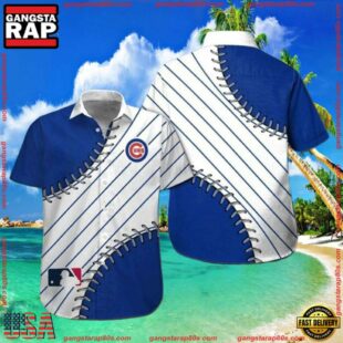 MLB Chicago Cubs Baseball Seam Hawaiian Shirt - Pitch-Perfect Stripe Design